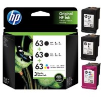 HP 63 Black and Colour Ink Cartridges 3 Pack