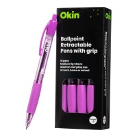 Okin Ballpoint Retractable Pen with Grip Purple