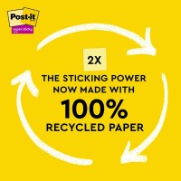 Pack of 5 Post-it 100 Rec Super Sticky Notes 654R-5SSCY 76mm x 76mm Yellow