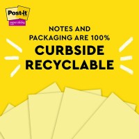 6 Pack Post-it 100% Recycled Super Sticky Pop Up Notes R330R-6SSCY 76mm x 76mm Yellow